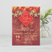 金ゴールドの星とライトの企業のクリスマスパーティー 招待状 (スタンド正面)