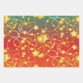 金ゴールドの星と文字列(赤/オレンジ/緑グラデーション) ラッピングペーパーシート (正面3)