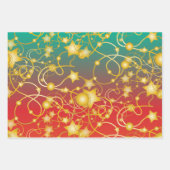 金ゴールドの星と文字列(赤/オレンジ/緑グラデーション) ラッピングペーパーシート (正面)