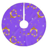 金ゴールドの星と渦巻き紫のクリスマス ブラッシュドポリエステルツリースカート (正面)