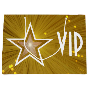 金ゴールドの星のプリントVIPの白い大きい ラージペーパーバッグ