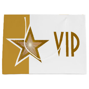 金ゴールドの星のプリントVIPの金ゴールドの白い大きい ラージペーパーバッグ