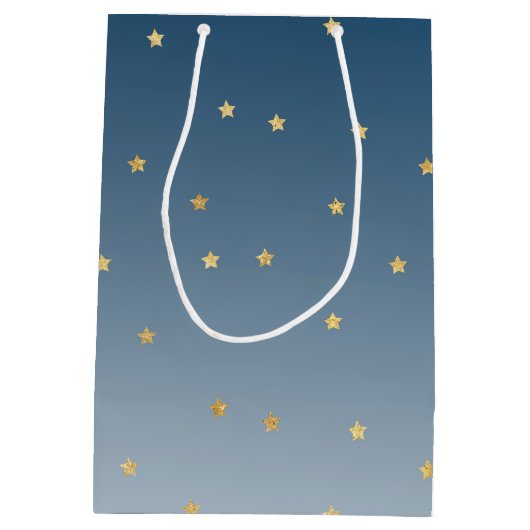 金ゴールドの星の空の輝やきの明るいグラデーション ミディアムペーパーバッグ (裏面)