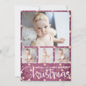 金ゴールドの星の紫色の複数の写真クリスマス シーズンカード (正面)