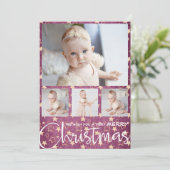 金ゴールドの星の紫色の複数の写真クリスマス シーズンカード (スタンド正面)