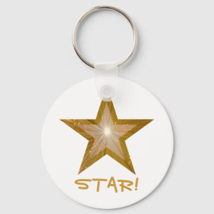 金ゴールドの星「星!」 keychainの白 キーホルダー
