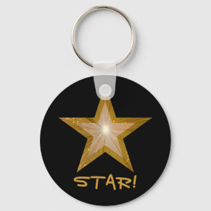 金ゴールドの星「星!」 keychainの黒 キーホルダー
