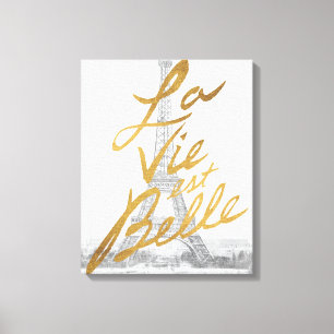 金ゴールドの書くことのエッフェル塔 キャンバスプリント