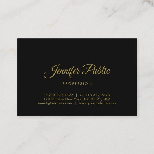 金ゴールドの書道の原稿のモダンな最小主義の黒 名刺 (正面)