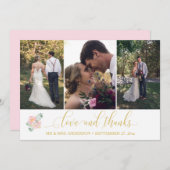 金ゴールドの書道の原稿3の写真の結婚 サンキューカード (正面/裏面)