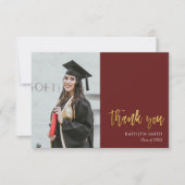 金ゴールドの書道赤モダン写真の卒業 サンキューカード (正面)