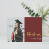 金ゴールドの書道赤モダン写真の卒業 サンキューカード (スタンド正面)