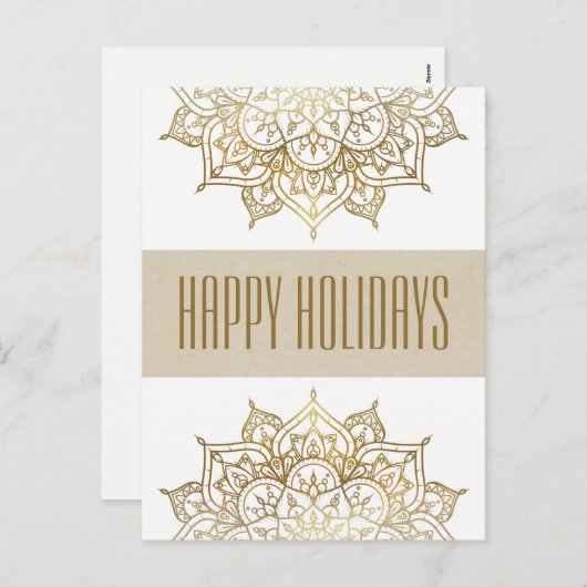 金ゴールドの曼荼羅のエレガントでシックで魅力的な休日の挨拶 シーズンポストカード (正面/裏面)