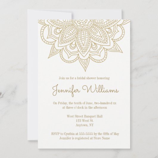 金ゴールドの曼荼羅のブライダルシャワー招待状 招待状 (正面)