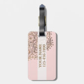 金ゴールドの曼荼羅のモノグラム|のシックな赤面のピンクBoho ラゲッジタグ (裏面縦)