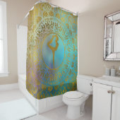 金ゴールドの曼荼羅のヨガのAsanaの記号 シャワーカーテン (インサイチュ)