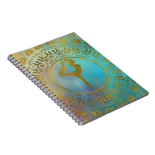 金ゴールドの曼荼羅のヨガのAsanaの記号 ノートブック (右側)