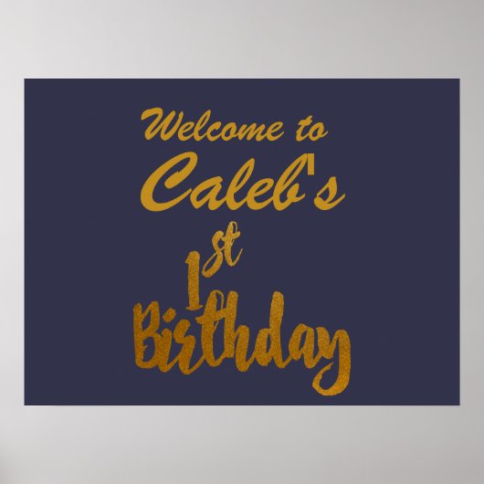 金ゴールドの最初の誕生日任意の色のカスタムパーティーバナー ポスター (正面)