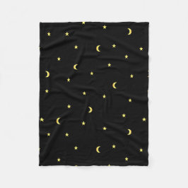 金ゴールドの月および星 フリースブランケット