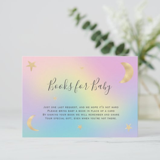 金ゴールドの月の星虹は本の赤ちゃんシャワーをもたらす エンクロージャーカード (スタンド正面)