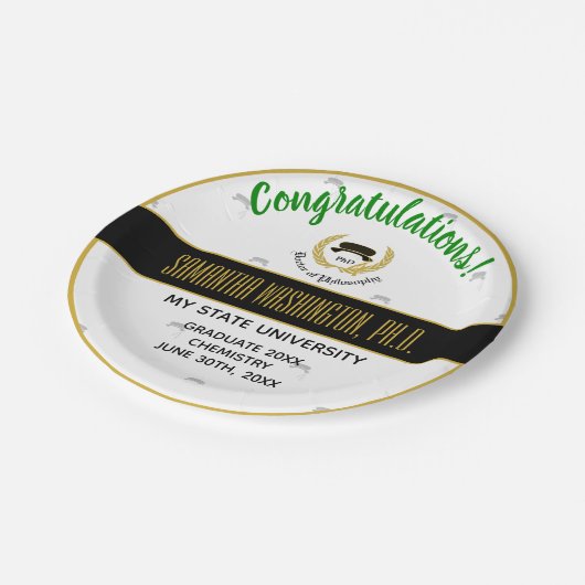 金ゴールドの月桂樹の医者程度PhDの卒業パーティー ペーパープレート (アングル)