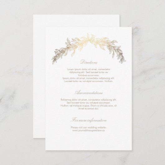 金ゴールドの月桂樹の結婚式の詳細の挿入物 エンクロージャーカード (正面/裏面)