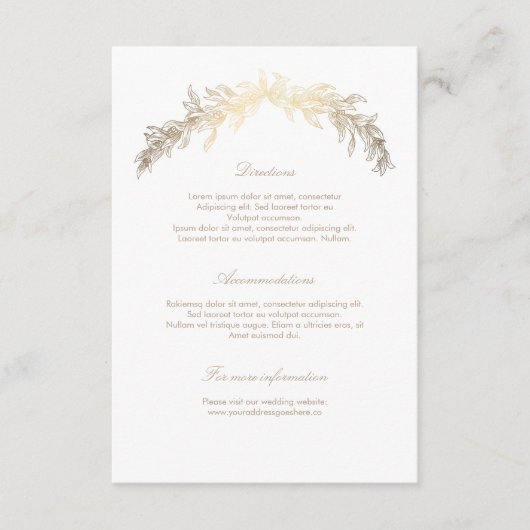 金ゴールドの月桂樹の結婚式の詳細の挿入物 エンクロージャーカード (正面)