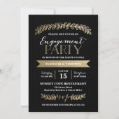 金ゴールドの月桂樹の黒い婚約パーティの招待状 招待状 (正面)