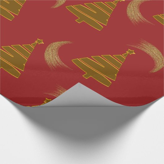 金ゴールドの木と渦巻き赤 ラッピングペーパー (角)