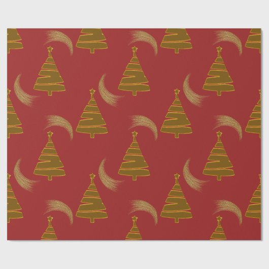 金ゴールドの木と渦巻き赤 ラッピングペーパー (フラット)