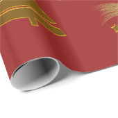 金ゴールドの木と渦巻き赤 ラッピングペーパー (ロールコーナー)