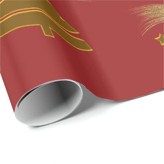金ゴールドの木と渦巻き赤 ラッピングペーパー (ロールコーナー)