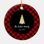 金ゴールドの木のメリークリスマスのバッファローの格子縞 セラミックオーナメント (裏面)
