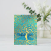 金ゴールドの木の反射の青い孔雀 サンキューカード (スタンド正面)