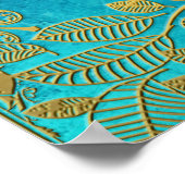 金ゴールドの木の反射の青い孔雀 ポスター (角)