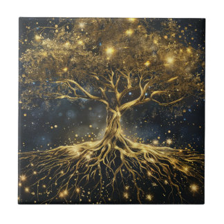 金ゴールドの木の古代ヴィンテージ陶磁器タイル タイル