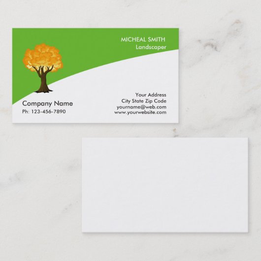 金ゴールドの木の庭の芝生の心配および景色 名刺 (正面/裏面)