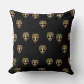 金ゴールドの木の生命ハート黒いパターン クッション (正面)