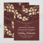 金ゴールドの木は|エレガントなバーガンディの結婚式をつけます 招待状 (正面/裏面)
