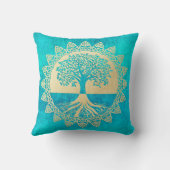 金ゴールドの木オンターコイズ クッション (裏面)