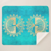 金ゴールドの木オンターコイズ シェルパブランケット (正面(横))