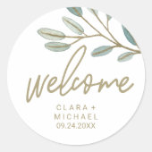 金ゴールドの果実ユーカリ結婚ウェルカム ラウンドシール (正面)
