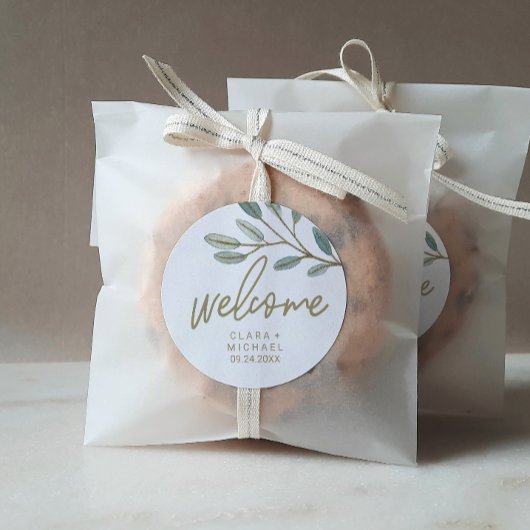 金ゴールドの果実ユーカリ結婚ウェルカム ラウンドシール