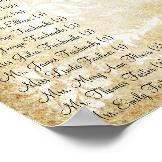 金ゴールドの森の木の青い愛の鳥のシーティングチャート ポスター (角)