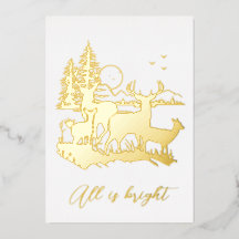 金ゴールドの森の鹿の夜のクリスマスのパーティー実在