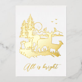 金ゴールドの森の鹿の夜のクリスマスのパーティー実在 箔招待状