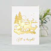 金ゴールドの森の鹿の夜のクリスマスのパーティー実在 箔招待状 (立ち正面)