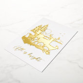 金ゴールドの森の鹿の夜のクリスマスのパーティー実在 箔招待状 (回転した状態)