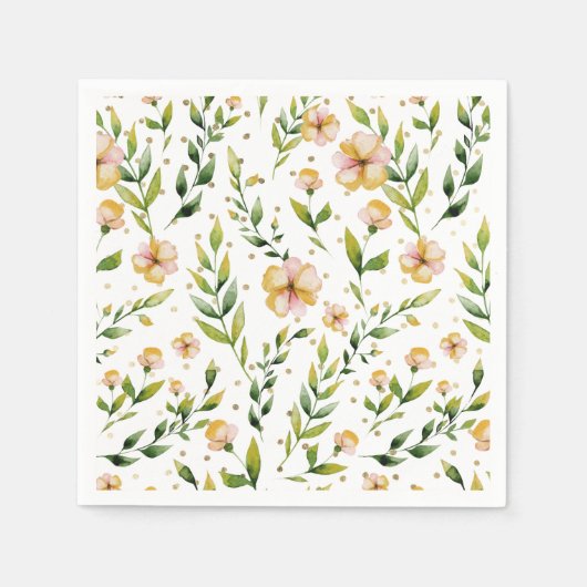 金ゴールドの森グリーンマスタードイエローフローラ水玉模様 スタンダードカクテルナプキン (正面)