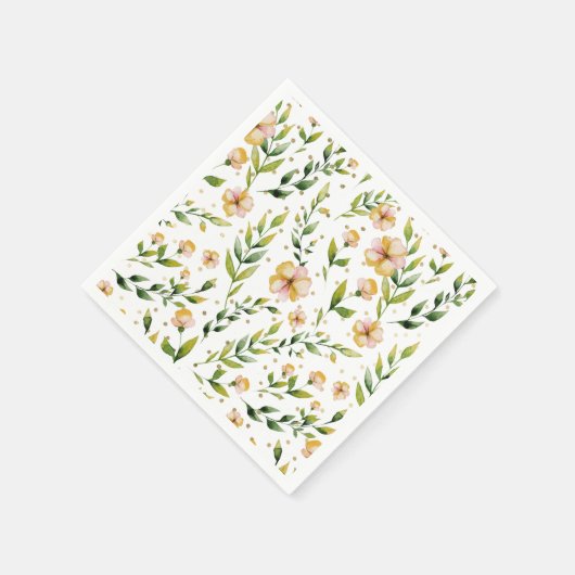 金ゴールドの森グリーンマスタードイエローフローラ水玉模様 スタンダードカクテルナプキン (角)